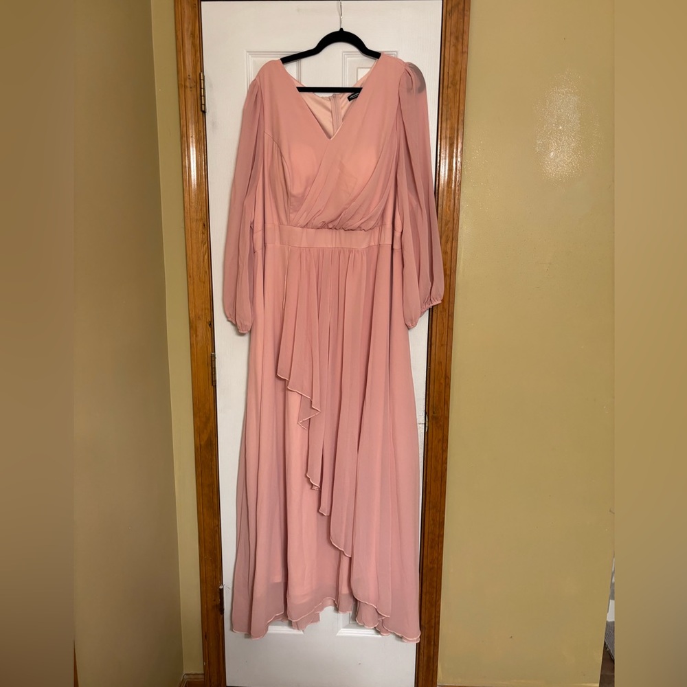 Shein Curve Puff Sleeve wrap hem maxi chiffon dress